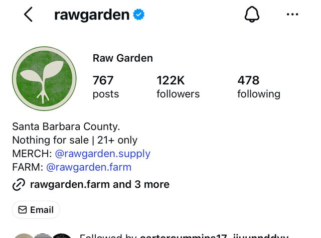 Raw Garden Instagram profile showing 122K followers
