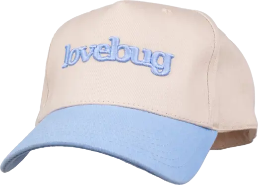 Lovebug powder blue script hat product cutout